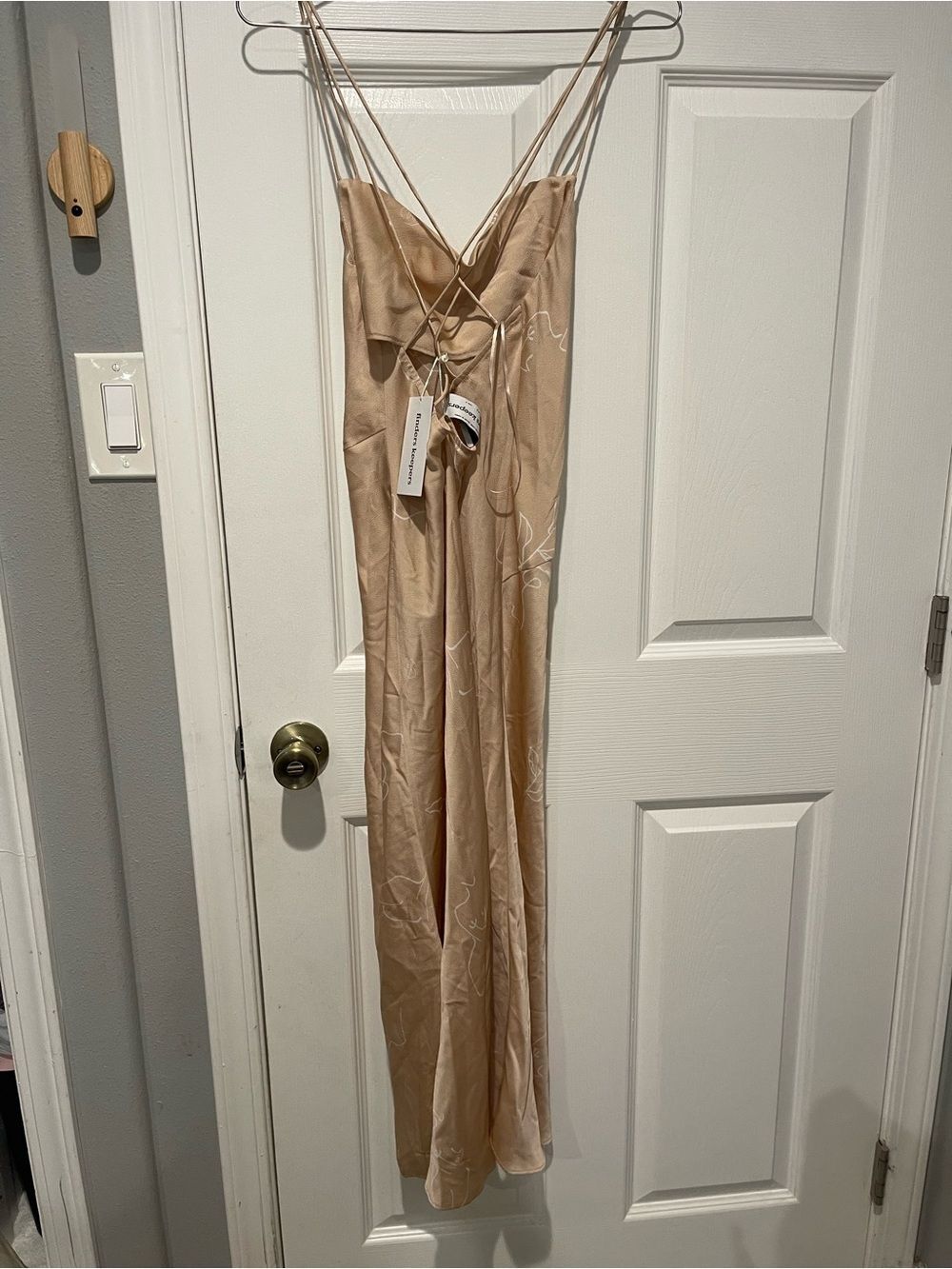 Finders Keepers Champagne Satin Midi Slip Dress with Side Slit - Picture 7 of 8